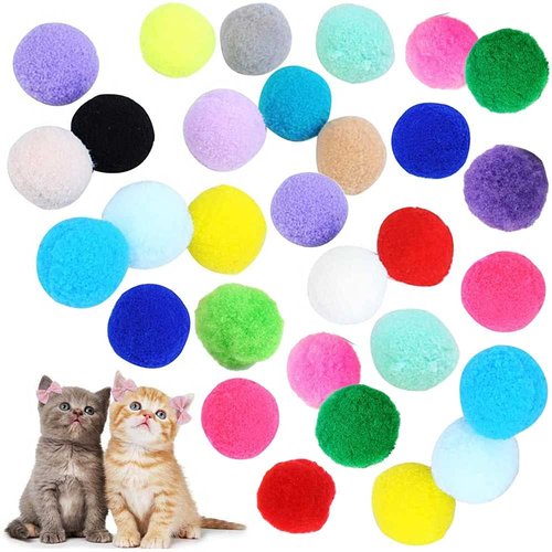 VOVIGGOL 30Pcs 1.3 Inch Cat Toy Balls Soft Kitten Pompom Toys Indoor Cats Interactive Playing Quiet Ball Cats Favorite Toy, Cat Pom Pom Balls for Craft DIY Creative Crafts Decorations (Assorted Color)