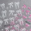 Bow Nail Stickers for Nail Art Bow Nail Decals 3PCS Self-Adhesive 5D Embossed White Pink Bow Tie Nail Art Design Stickers Supplies Gel Nail Stickers for Women Girls DIY Manicure Nail Art Decorations