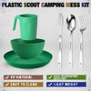Scout Camping Mess Kit for 1 Person Boy Scout Dishes Set Girl Scout Mess Kit with Mesh Bag Reusable Light Weight Eating Utensils Plastic BPA Free Camping Cutlery Set for Travel Camp (Green)