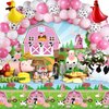 Farm Animals Theme Party Decorations Farm Barn Animals Backdrop Banner Farmhouse Animals Decor Party Tablecloth Balloon Arch Garland Kit for Birthday Photography Baby Shower Party Supplies (Pink)