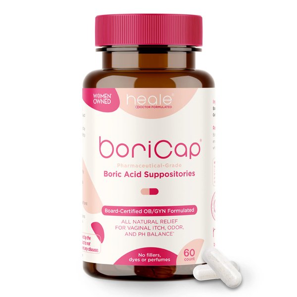 BoriCap - Boric Acid Suppositories for Women - 600 mg - Vaginal Health, pH Balance, Itch & Odor - Natural - Feminine Care - by Heale - 60 Capsules