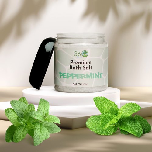 360Feel Peppermint Detox Bath Salt Body Scrub - Great Exfoliating Body Scrub for Acne Scars Stretch Marks Foot Scrub Great For Women Body - 8 Fl Oz