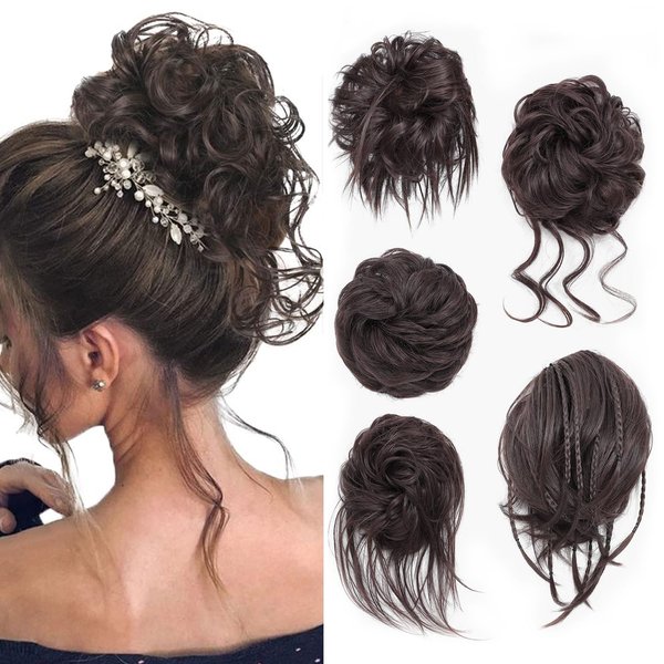 Elvirgel 5 PCS Messy Bun Hair Piece for Women Scrunchies Ponytail Extension with Elastic Rubber Band Hair Pieces for Updos Fake Hair Buns Hair Piece Accessories Set for Women(2/33#)