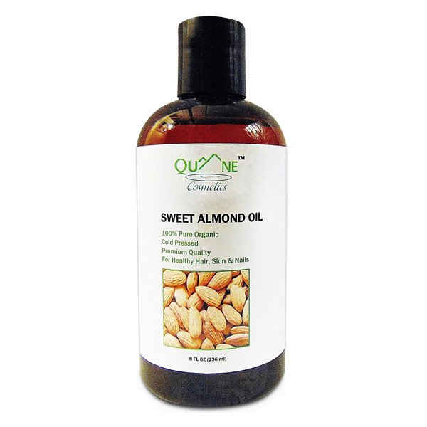 QUANE COSMETICS Organic Sweet Almond Oil | 100% Pure , Cold Pressed , & Hexane Free for Soft Moisturized Skin & Hair 8 fl oz