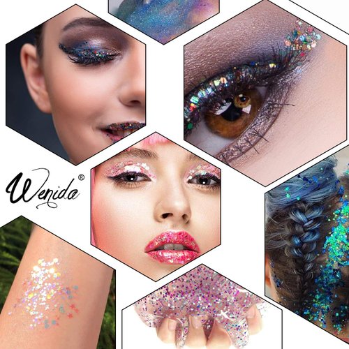 Glitter Wenida 9 Colors 105g Holographic Iridescent Chameleon Festival Sequins Craft Chunky Glitter for Arts Face Hair Body Nail