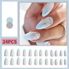 RUOKEXIN Nail Press ons Almond Press on Nails Medium Fake Nails Blue Ombre Acrylic False Nails with Silver Ripple Line Designs Glitter Artificial Nails Spring Glossy Stick on Nails for Women 24Pcs