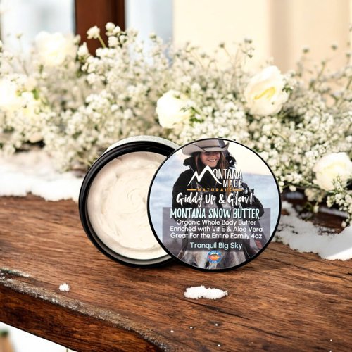 Montana Snow Butter Organic body butter, Whipped Body Butter Dry Skin - Body Butter Cream Without Feeling Greasy - Whipped Shea Butter Cream for Skin – Mango Coco Butter Cream (Tranquil Big Sky)