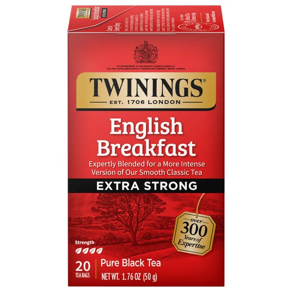 Twinings Extra Strong English Breakfast Individually Wrapped Tea Bags, 20 Count Pack of 6, Caffeinated, Robust Black Tea