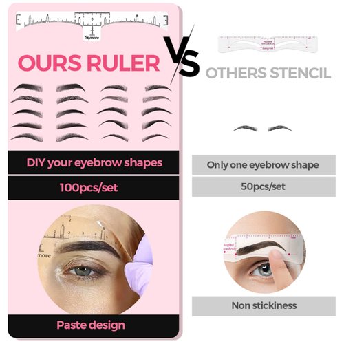 Skymore Eyebrow Ruler, 100Pcs Eyebrow Stencil Microblading Ruler, Disposable Eyebrow Template Eyebrow Ruler Sticker, Eyebrow Shape Kit for Microblading Supplies, 3 Minutes Makeup Tools For Eyebrow