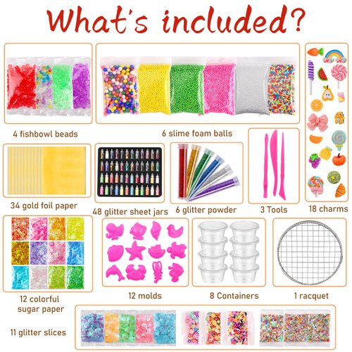 ywevyezc Slime Making Kit Supplies, 163 Pack Slime Mix Ins Accessories Slime Add Ins Foam Glitter Slime Charm Bulk Fishbowl Beads Containers for Slime Making Coloring and Party Decorations