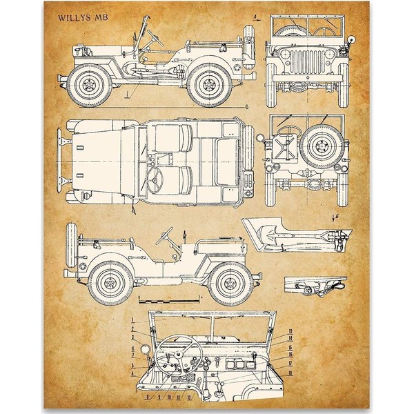 Willys MB Jeep - 11x14 Unframed Patent Print - Great Gift Under $15 for Jeep Owners