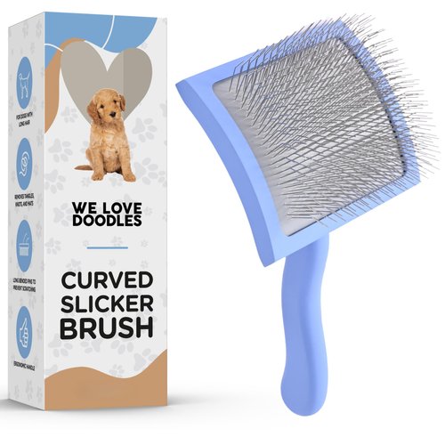 Curved Grooming Slicker Brush for Dogs, Soft Pin Goldendoodle Brush for Dematting & Shedding, Ideal Dog Slicker Brush for Poodles, Labradoodles & Other Breeds [We Love Doodles] (Large)