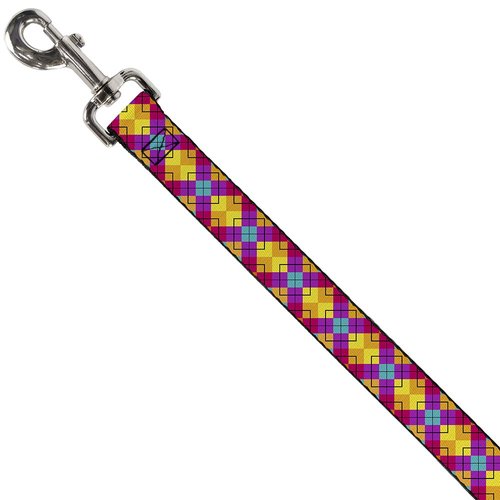 Dog Leash Diamond Plaid Orange Yellow Blue Purple Fuchsia 4 Feet Long 1.5 Inch Wide