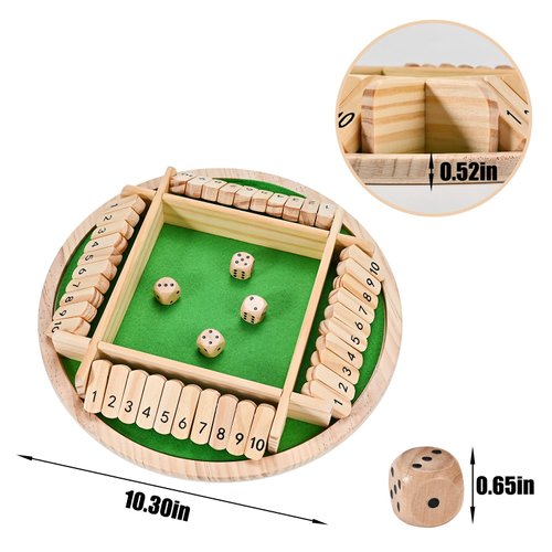 Wooderma Shut The Box Game (2-4 Players), Wooden Shut The Box Dice Game, Wooden Board Game for Adults Kids, for Family Classroom Home or Bar