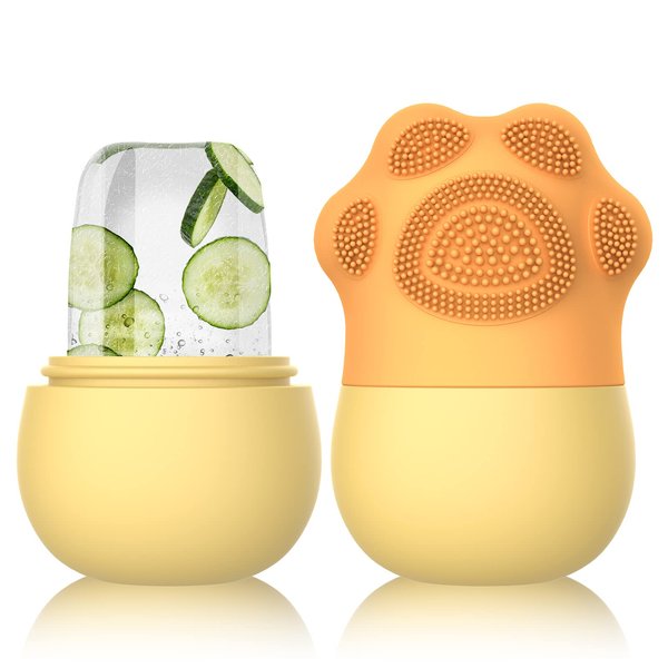 GeeRic Ice Face Roller, Silicone Ice Facial Cleaning Brush, Cube Face Contour for Eyes Neck, Beauty Facial Massage Roller Face Roller Skin Care Tools(Yellow)