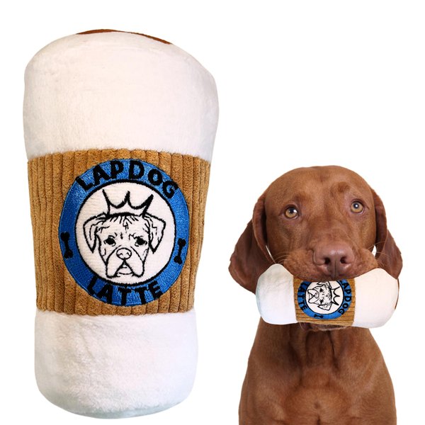 LapDog New Latte Plush Designer Dog Toy with Interactive Squeaker and Crinkle, Dog Gift, Cute, Fun, Parody, Stimulating Pet Enrichment, Machine-Washable & Safe Materials for All Dog Breeds
