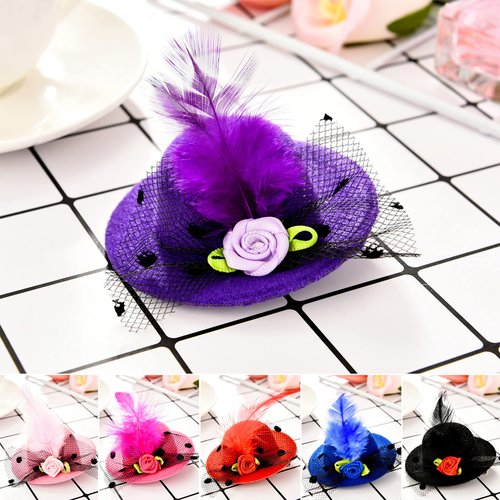 Patelai 12 Pieces Mini Hat Clips Tea Party Hats for Girls Fascinator Mini Hat Hair Clips with Ribbon Flowers Faux Feather Mesh Bow Barrette Hairpin for Girls Toddler Costume Accessory
