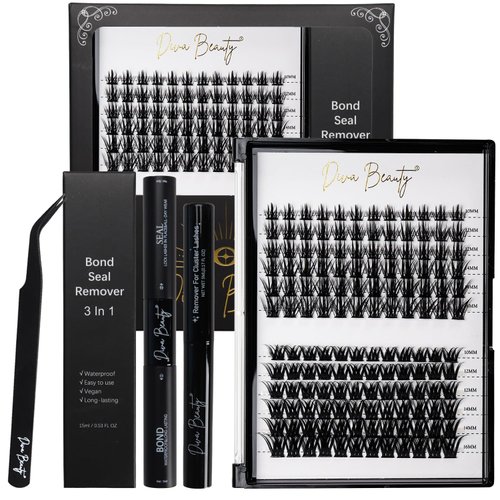 EyeLash Extension Kit - 156 Pcs Eyelash Clusters 10-16mm Mixed with Individual Lashes Cluster Tweezers Waterproof Eyelashes Bond and Seal Glue and Lash Remover for False Eyelashes