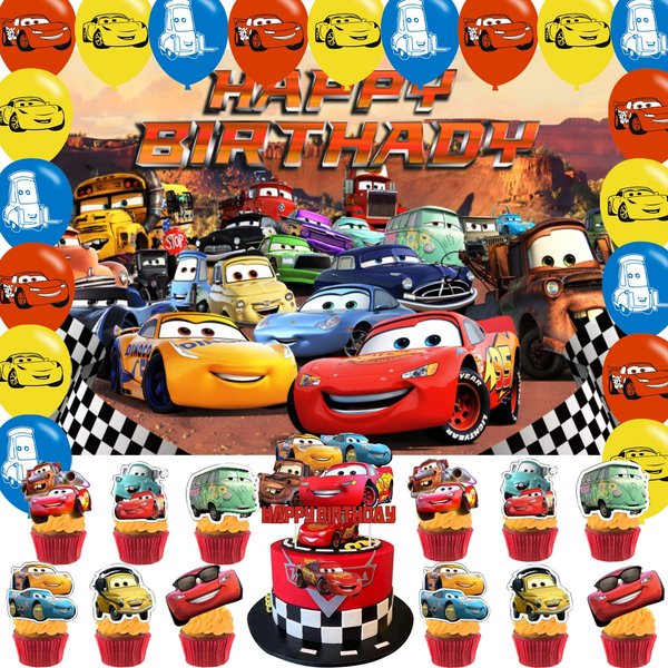 McQueen Car Birthday Decorations,Lightning Car Happy Birthday Banner Backdrop for Race Cars Birthday Party Supplies (5x3ft)