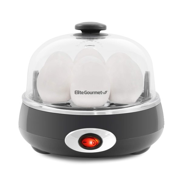 Elite Gourmet EGC007CHC# Rapid Egg Cooker, 7 Easy-To-Peel, Hard, Medium, Soft Boiled Eggs, Poacher, Omelet Maker, Auto Shut-Off, Alarm, 16-Recipe Booklet, Charcoal Grey