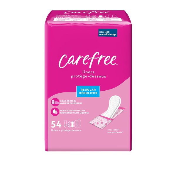 Carefree Panty Liners for Women, Regular, Wrapped, Unscented, 54ct | Pantiliners, Carefree Liners, Daily Liners for Women, Light Periods and Leaks, 8-Hour Odor Control | 54ct (Packaging May Vary)