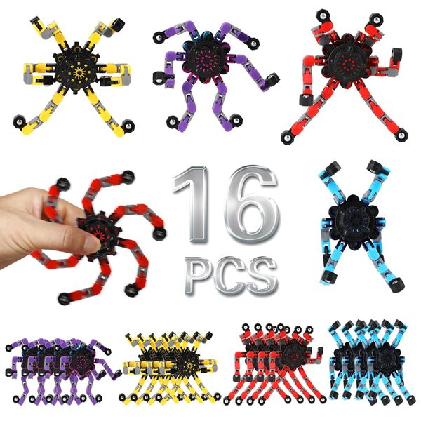16 Pack Fidget Spinners Deformable Stress Relief Sensory Toy Robot Spinner DIY Mechanical Spiral Twister Creative Chain Gyro Toy for Goodie Bag Stuffers Party Favors Gift Prizes Novely Anxiety Toys