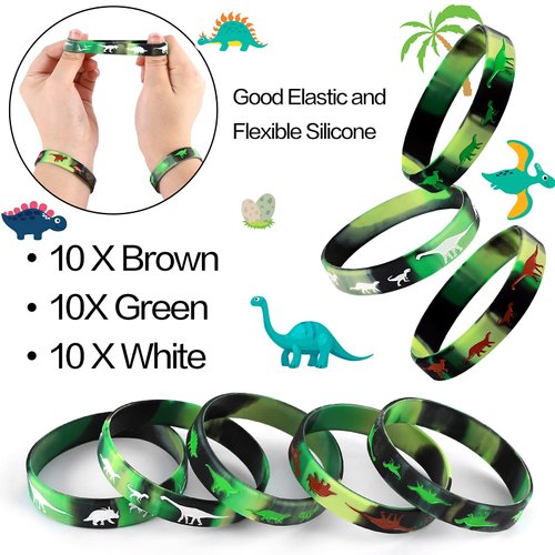 ENKUY 30 Pack Dinosaurs Silicone Wristbands Bracelets Dinosaurs World Style Party Supplies for Dinosaurs Theme Party Birthday Gift Favors Gifts Bags Stuffer, 3 Colors…
