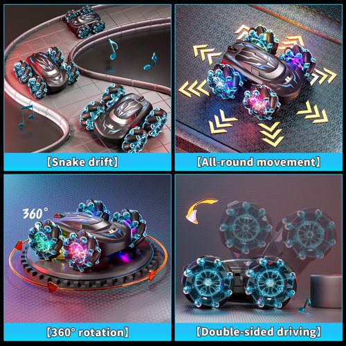 Uregoio Gesture Sensing RC Stunt Car with LED Lights, Double-Sided Flips Driving 360° Rotating, Sidesway, 2.4GHz 4WD Hand Controlled Remote Control Car for Boy 4-7, 8-12, Birthday Gift for Kids (Blue)