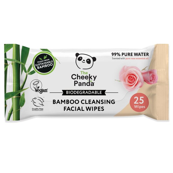 The Cheeky Panda Face Wipes | Rose Scented Biodegradable Makeup Remover Wipes | Pack of 25 Wet Wipes