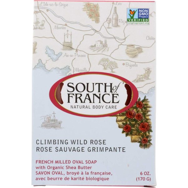 South Of France Climbing Wild Rose French Milled Oval Bar Soap With Organic Shea Butter, 6 Oz