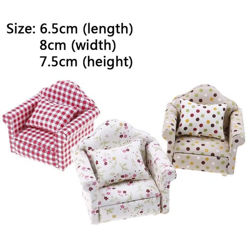 2 Sets 1:12 Scale DIY Dollhouse Sofa&Armchair with Pillow Mini Dolls House Furniture Couch&Chair Miniature Wooden Furniture Handmade Crafts Supplies Red Checkered Dollhouse Toy Dollhouse Accessories