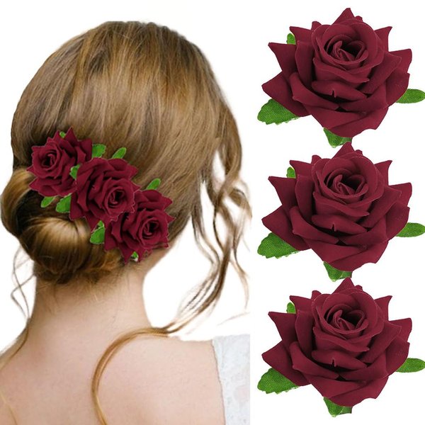 Holone Rose Hair Clips Red Flower Hairclip Floral Small Hair Pins Halloween Rose Headpieces Wedding Hair Barrettes Accessories for Party Festival