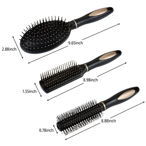 3 Pcs Anti-Static Massage Oval Comb Round Hair Brush Vent Hair Brush Detangling Brush Paddle Brush for Women Men Kid All Wet or Dry Hair's Detangle, Massage, Add Shine