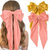 Hair Bows for Women, 2 pcs Big Silky Satin Bow Hair Clips, Metal Clips Long Tail Accessories Hair Bows for Girls for Birthday Gift (Watermelon Red Bow & Yellow Bow)