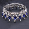 QIDIAN Bride Water Droplets Full Crown Pageant Crowns Princess Tiara Retro Round Crown Bride Hair Accessories (Blue)