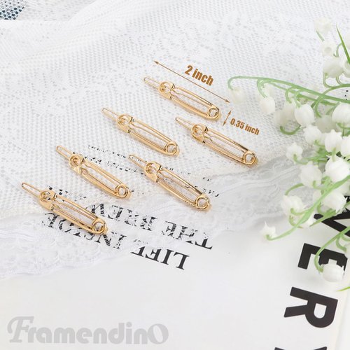 Framendino, 15 Pack Gold Hair Pins Hair Clips Safety Pin Shape Hairpins Barrettes Goth Hair Pins for Women Girls Hair Accessories