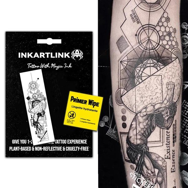 INKARTLINK Temporary Tattoos, Semi Permanent Tattoo Adult Art Design Waterproof Temp Tattoo Party Favors Tattoo Stickers Realistic Look, No Adhesive, Lasts 1-2 Weeks Black (Atlas)