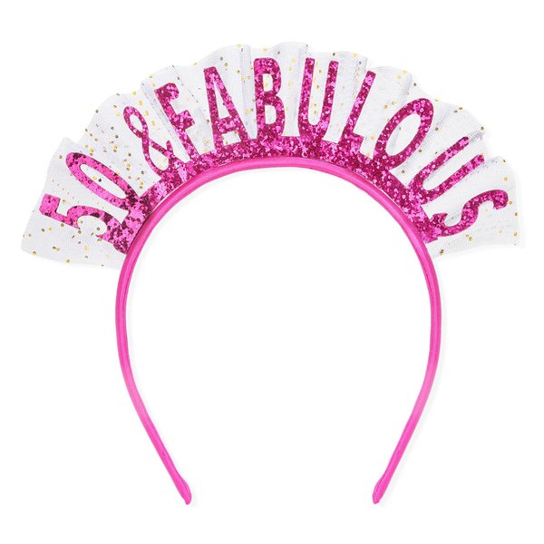 Semato 50th Birthday Decorations Hot Pink 50&FABULOUS Birthday Headband with Veil Birthday Crown 50th Birthday Girl Headband Happy Birthday Headband Tiara Birthday Headband for Women