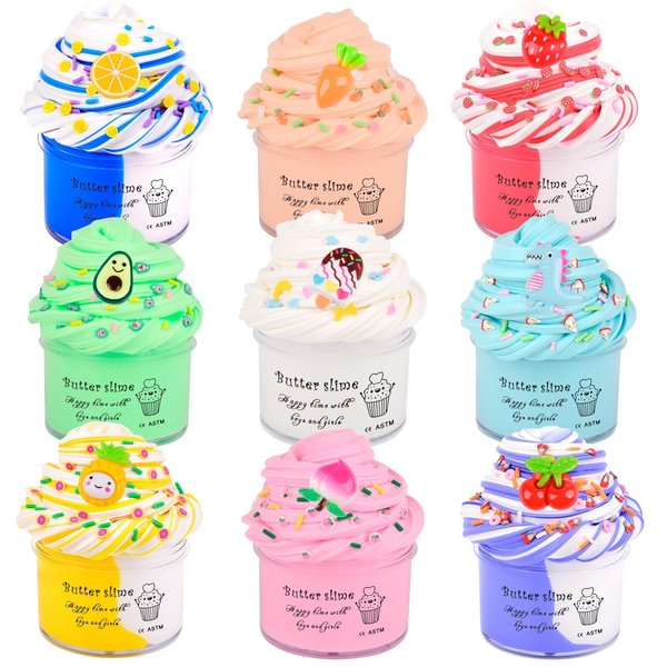 Generic 9 Pack Butter Slime Kit,Birthday Gifts & Party Favor for Kids,Soft and Non-Sticky Scented DIY Slime,Slime Toys for Girls and Boys