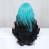 JulyQueen 26" Long Wave synthetic wigs with Bangs ocean mint blue wig Layered Wigs for Women Ombre Synthetic wigs for Daily Party Use (Blue)