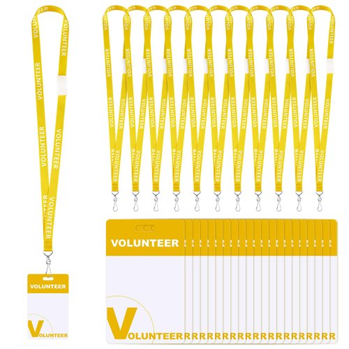 Yeaqee 50 Set Volunteer Lanyards with Badges Reusable Volunteer Name Tags with Breakaway Lanyard Heavy Duty Plastic Identification Badge Identified Pass for Church, Event(Yellow)