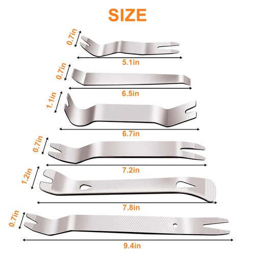 Etre Jeune 6 PCS Auto Trim Removal Tool Kit, Metal Pry Tool Car Trim Removal Tool Set for Door Panel, Window, Audio Dashboard Upholstery Repair Kit (Silver)