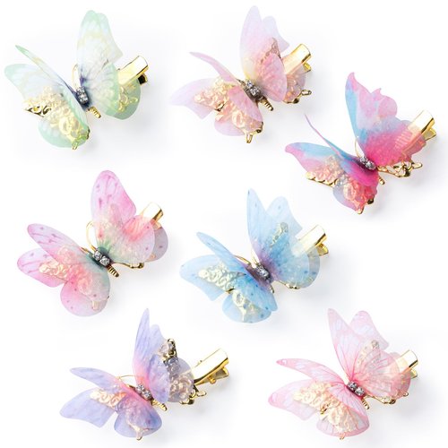 HINZIC 14 PCS Butterfly Hair Clips Claw Colorful Little Net Yarn Butterfly Hair Clip Gold Metal Cute Hair Clips Headwear Gift for Girls Women