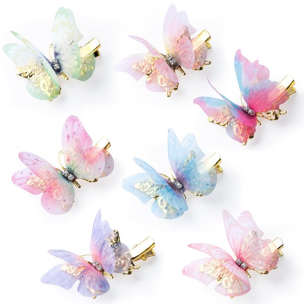 HINZIC 14 PCS Butterfly Hair Clips Claw Colorful Little Net Yarn Butterfly Hair Clip Gold Metal Cute Hair Clips Headwear Gift for Girls Women