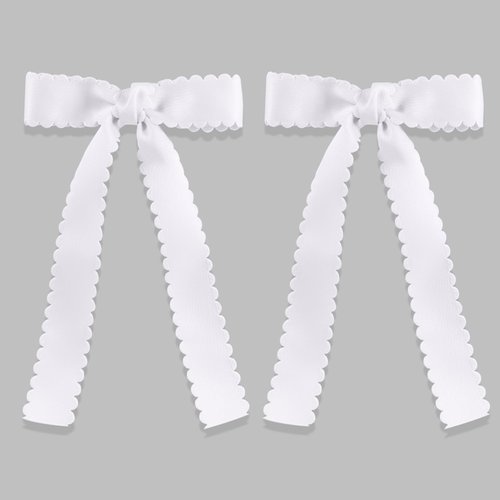 Wave Shaped Hair Bow Clips, Grosgrain hair bows with tails, Ponytail Holder hair Accessories for Kids Girls, White