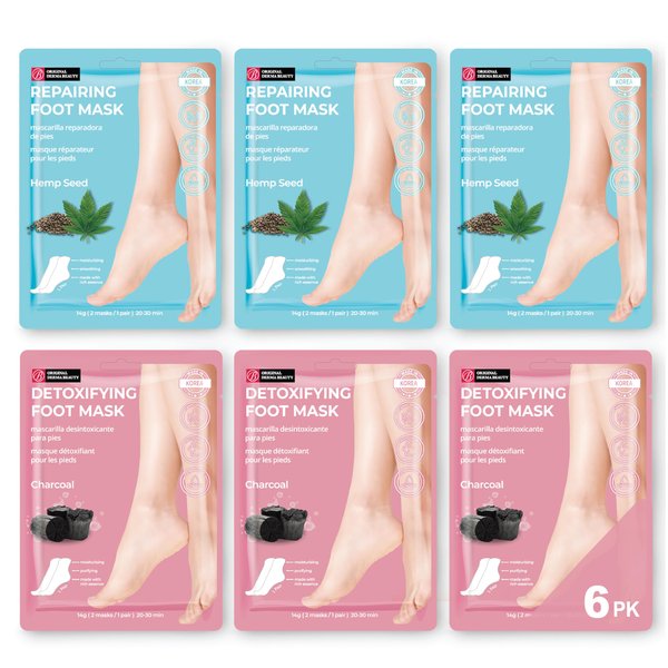Original Derma Beauty Foot Mask 6 Pairs Shea Butter + Avocado Moisturizing Foot Mask Body Exfoliator Callus Remover Foot Bath Pedicure Supplies