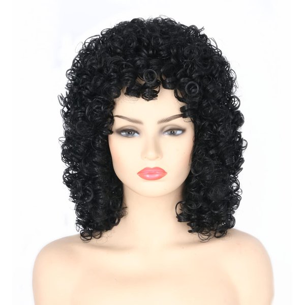 Topcosplay Womens Short Curly Wigs for Black Women Afro Kinky Curls Synthetic Wig for African American Women (Black)