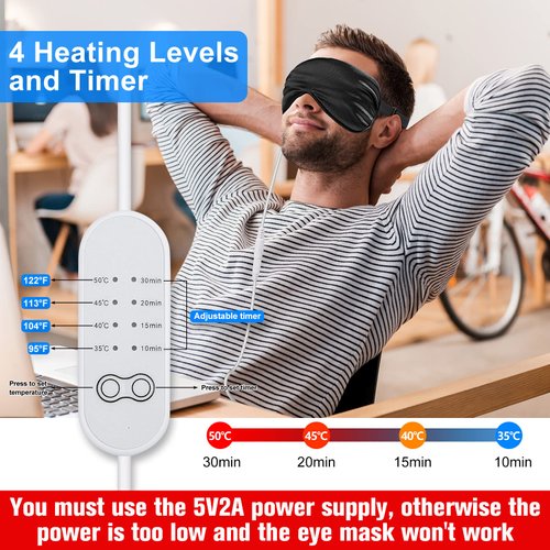 2 Pieces Silk Heated Eye Mask for Dry Eyes USB Steam Warm Compress for Puffy Eyes Adjustable Temp Sleep Eye Mask for Dry Eye, Chalazion, Blepharitis, Stye (Black, Pink)