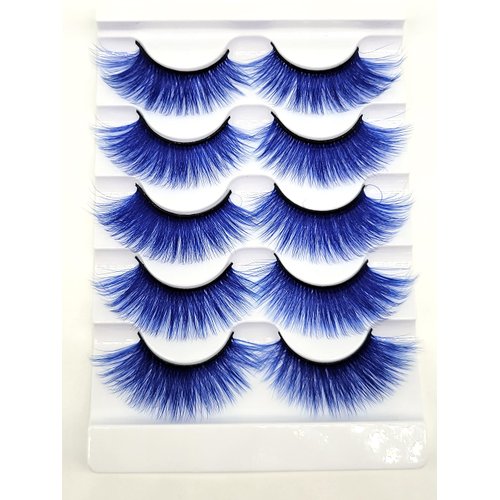 MISSLADY Colored Lashes 3D Faux Mink Blue False Eyelashes Blue Lashes Strips (FM-305, 14-20mm, Blue, 5 Pairs)
