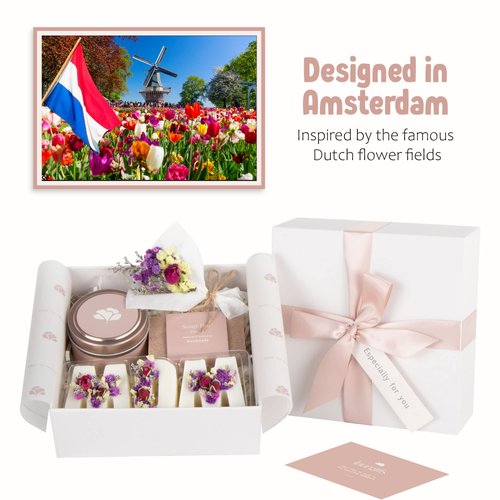LaurGifts Birthday Gift for Mom, New Mom Gift for Women - Dutch Flower Fields Inspired Home Spa for Women - Bulk Mother's Day Gift Set Self Care Gift Basket for Her